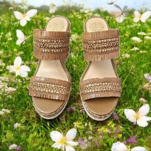 Beautiful Vince Camuto Tan Woven Wedge Sandal-Size 7.5